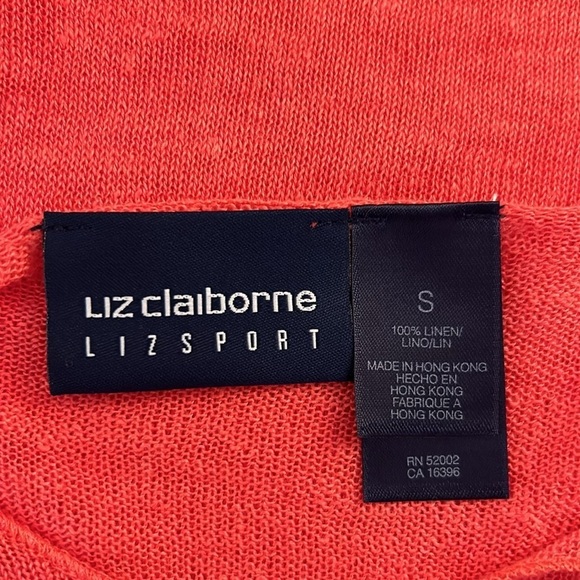 Liz Claiborne 100% Linen Coral Long Sleeve Open Knit Sheer Top Size Small - Picture 6 of 6